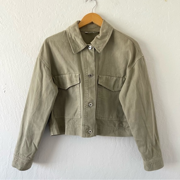 Zara Green Cropped Boxy Denim Jacket - Picture 5 of 13